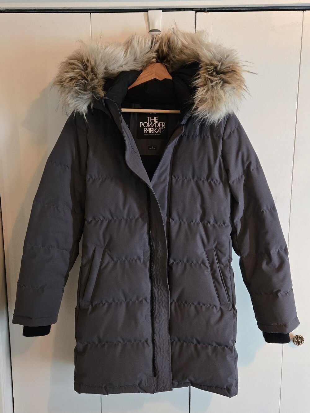 TNA Small Charcoal Grey Powder Parka with Faux Fur Trim